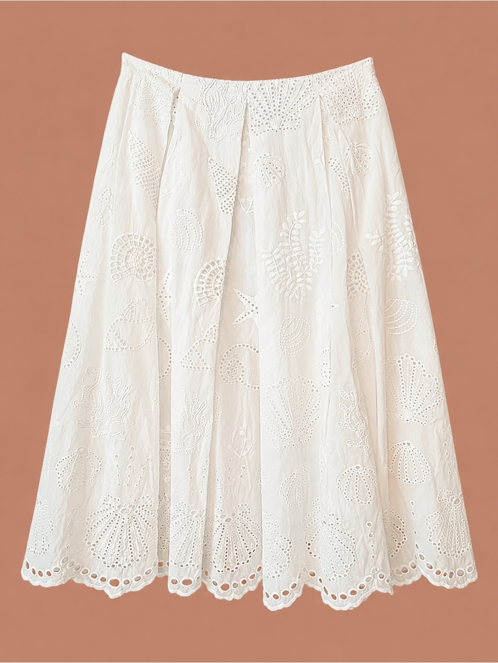 NWT 🆕 Anthro MAEVE Seashell 🐚 Eye-lit Aline Midi Skirt Lined w/Pockets ~ Size 4